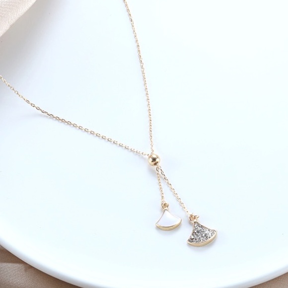 Double Fan Shape Necklace Gold Color - Picture 1 of 5